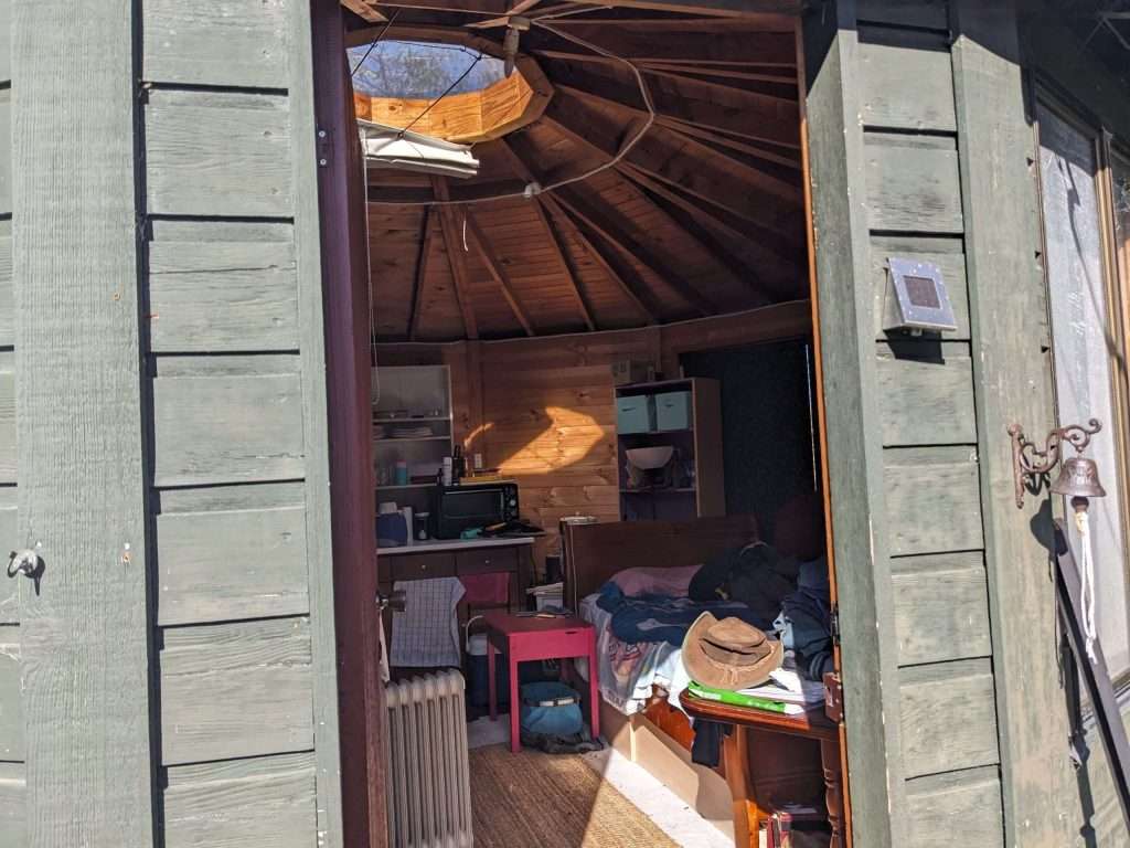 Cate's yurt - front door inside view